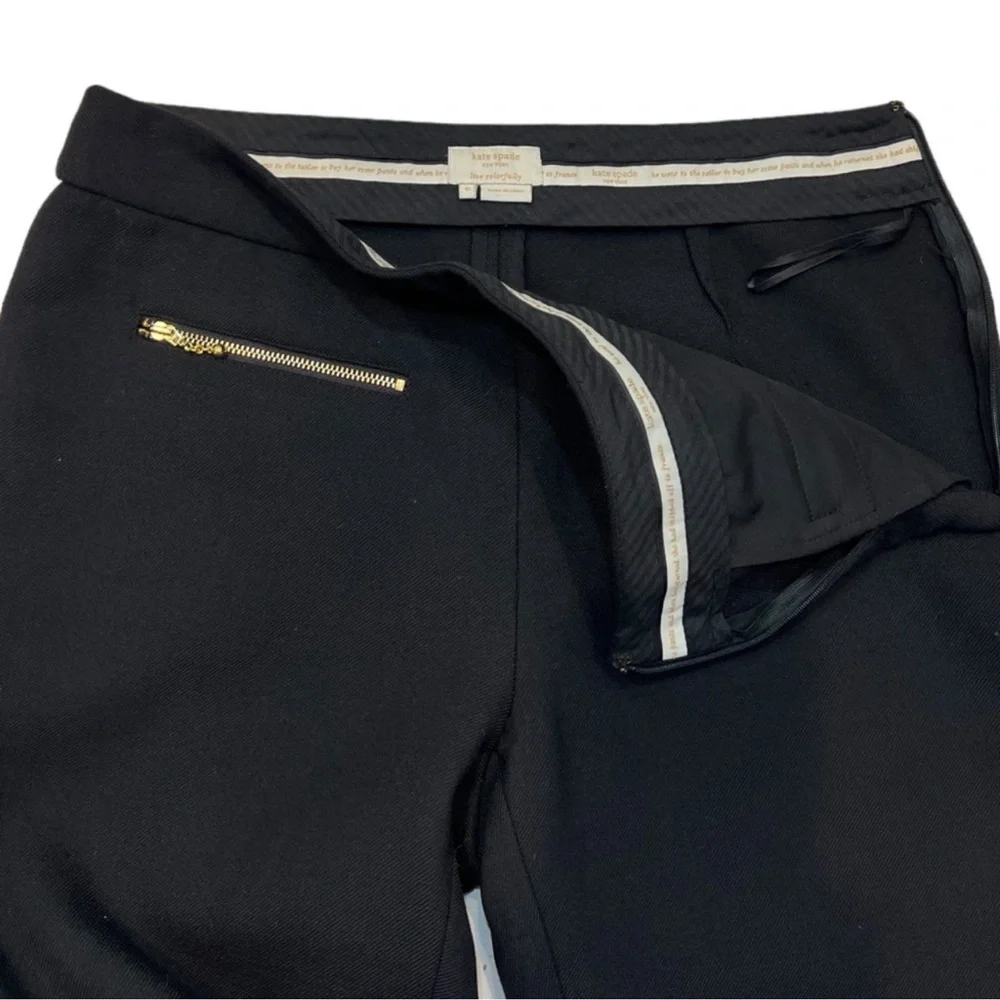 Kate Spade New York Wool blend Crop Black Pants Gold Zippers Sz 6